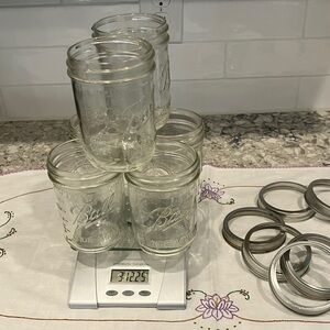 6 Clear Glass Wide Mouth Mason Jars with Bands